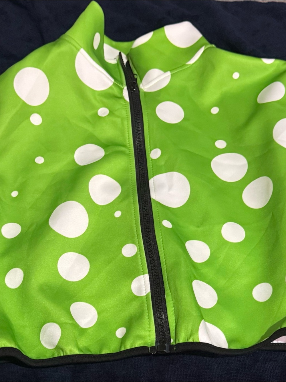 Green Zip-Up Top with Pink Polka Dots